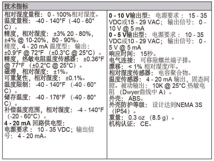 Dwyer德威尔WHT全天候防护温湿度变送器