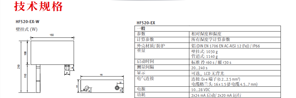 罗卓尼克  ATEX 温湿度变送器 - Rotronic HF5-EX参数
